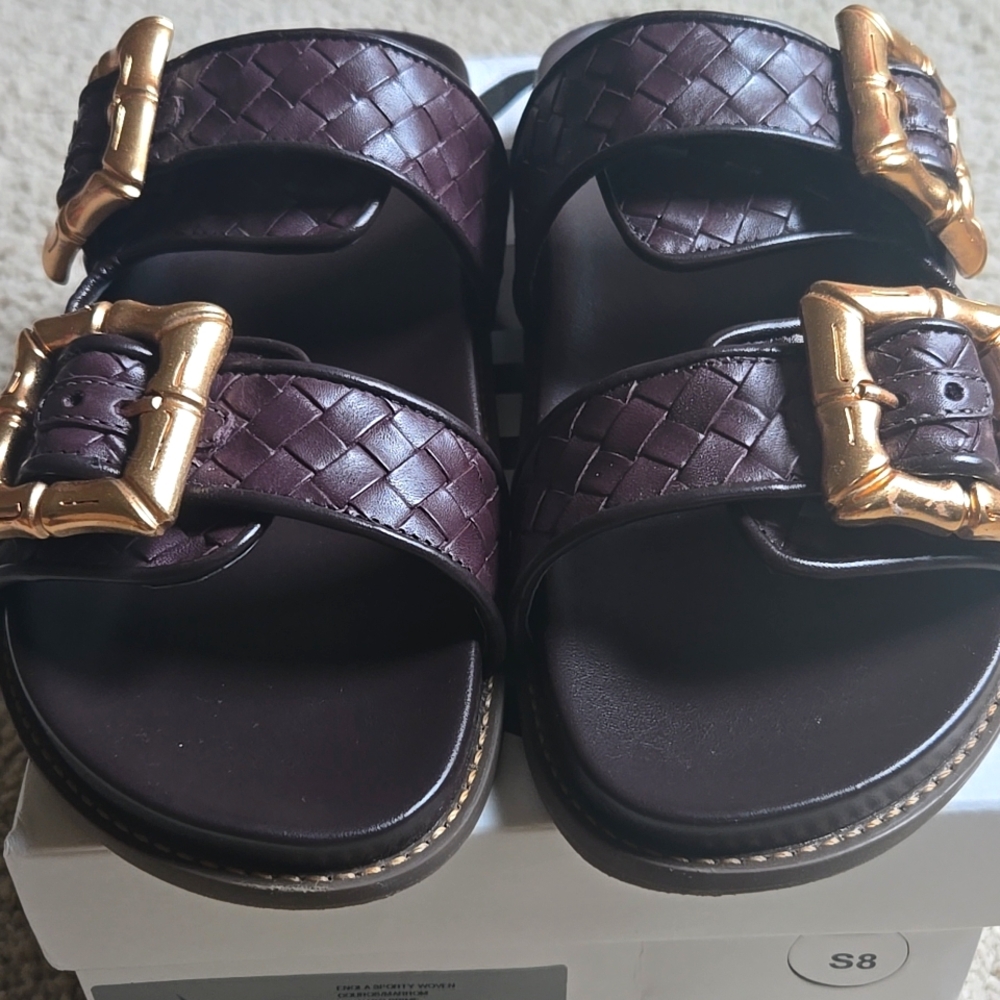 SCHUTZ Women's Dark Brown Sandals with Gold Accents